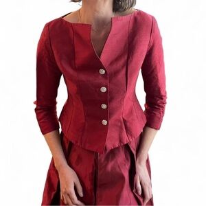 Vtg HIGH QUALITY Red Skirt + Silk/Wool Top Matching Set Size S.